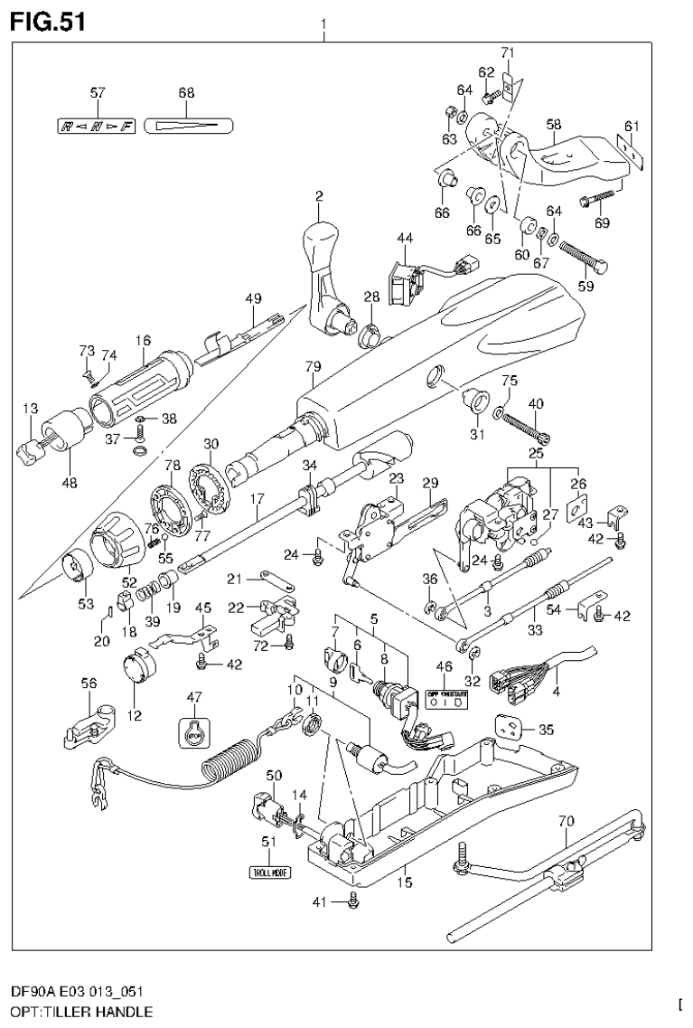 Suzuki DF80A, DF90A OPT:TILLER HANDLE parts diagram